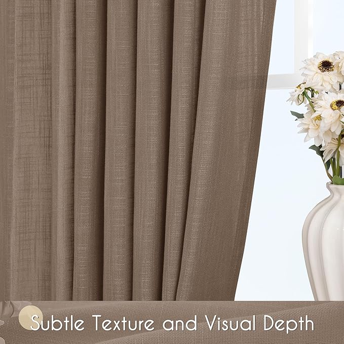 Chocolate Brown Linen Curtain 108 inch Length 2 Panels Back Tab Light Filtering Living Room Curtain Drapes Home Office Modern Minimalist Decor Farmhouse Boho Neutral Semi Sheer Curtain 108 inch Long