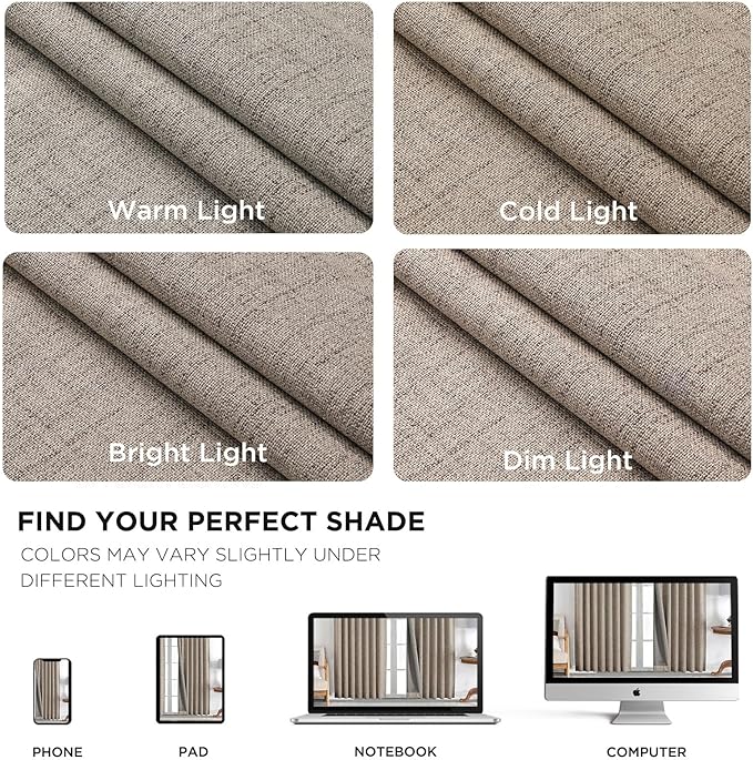 Joydeco Blackout Curtains for Bedroom - Natural Linen Curtains 37 X 72 inch, Thermal Insulated 100% Blackout 2 Panels Light Blocking Drapes, Rod Pocket & Back Tabs, Darkening Privacy for Living Room
