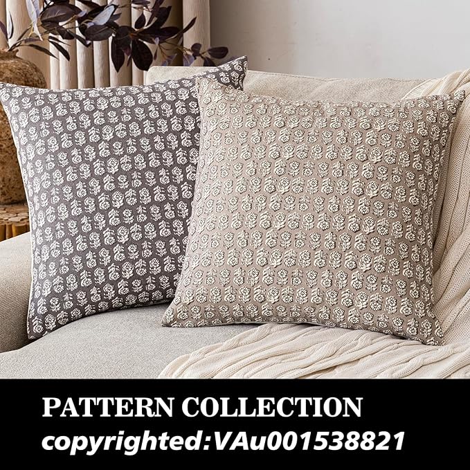 Foindtower Set of 2 Decorative Vintage Floral Print Throw Pillow Covers Neutral Modern Farmhouse Cushion Covers Boho Home Decor for Sofa Couch Chair Bedroom Living Room,24×24 Inch,Tan Taupe