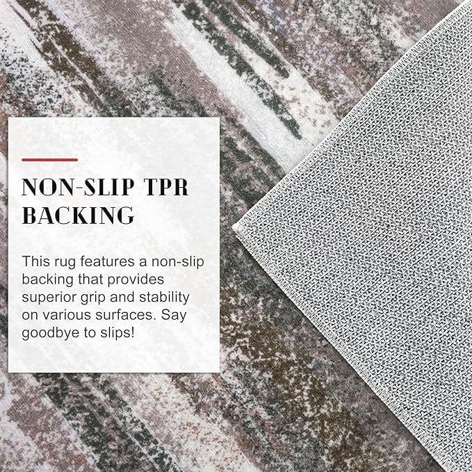 Lansny Modern Abstract Bedroom Runner Rug 2x7, Dark Light Brown White Washable Kitchen Runner, Non-Slip Soft Thin Faux Wool Mat for Entryway, Hallway, Laundry Room, Indoor Home Decor