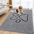 Smiry Dog Door Mat for Muddy Paws, Absorbent Dirt Trapper Non Slip Quick Dry Washable Chenille Mat for Mud Dogs, Entry Rug for Indoor and Outdoor (70x35 Inches, Grey and Black)