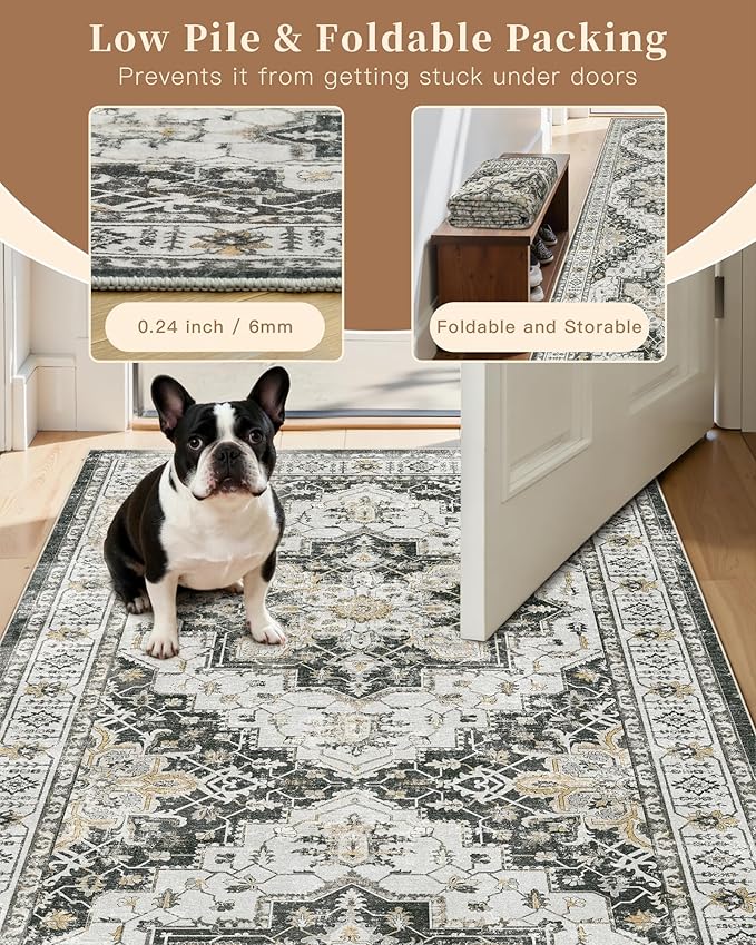 Madane Runner Rugs for Hallway 2x10 Long Washable Non-Slip Hallway Runner Rug Low-Pile Stair Kitchen Runner Soft Throw Carpet for Entrance Living Dining Laundry Room (Black, 2 x 10)