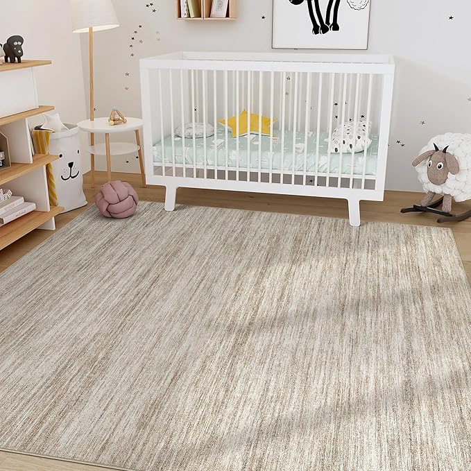 Nakagishi 10x14 Area Rugs Living Room: Washable Large Vintage Rug Neutral Non-Slip Soft Stain Resistant Indoor Carpet for Bedroom Nursery Dining Room Office Playroom - Brown-01