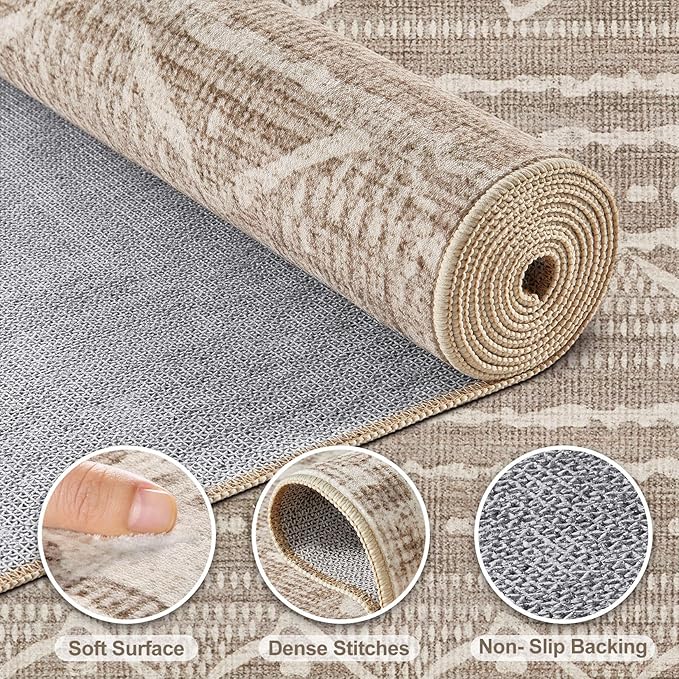 Nakagishi Area Rug Living Room Rugs: 4X4 Machine Washable Boho Large Neutral Farmhouse Stain Resistant Moroccan Indoor Floor Carpet for Bedroom Nursery Dorm Dining Room Home-Dark Brown