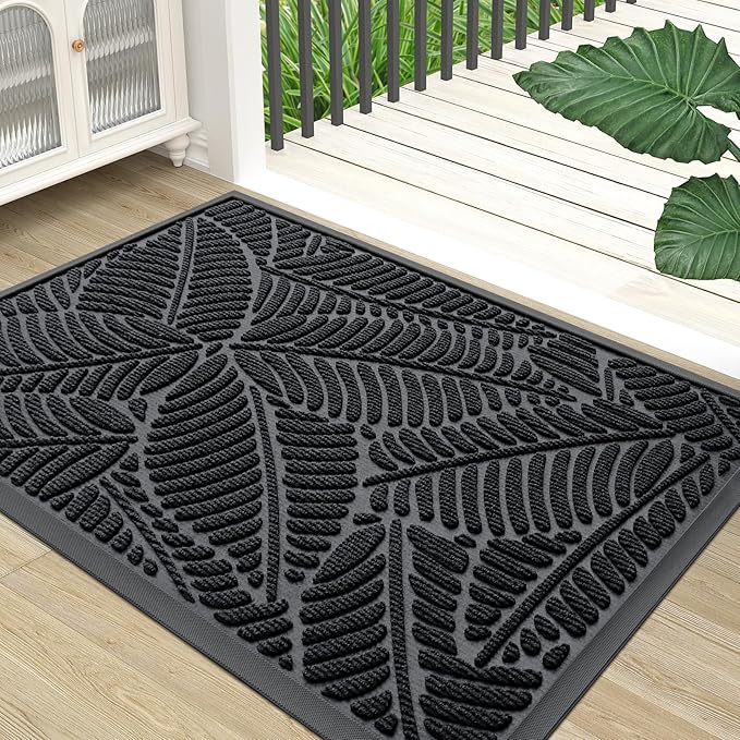 Colorxy Waterproof Doormat, Sturdy Natural Rubber Front Indoor Mat, Non Slip Low Profile Indoor Outdoor Door Mats, Stain and Fade Resistant Floor Mat, Easy Clean Patio Entrance Mat, 47''x24'', Black