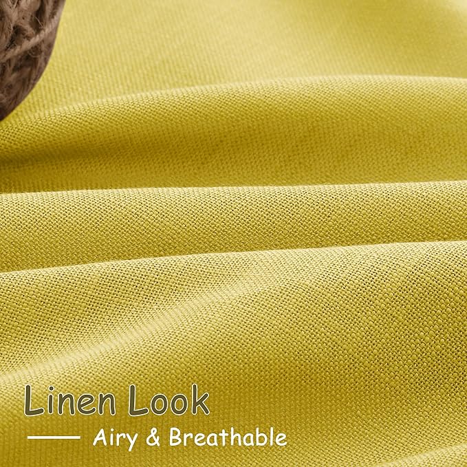 Celery Yellow Linen Curtains 102 Inches Long 2 Panel Set Back Tab Rod Pocket Semi Sheer High Window Drapes Light Filtering Burlap Look for Neutral Farmhouse Decor Curtain in Living Room 52x102