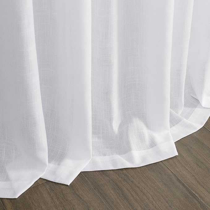 Snow White Linen Curtains 72 Inches Long for Living Room Light Filtering Semi Sheer Curtain Back Tab Luxury Neutral Coastal Modern Farmhouse Decor Drapes for Bedroom Dinner Room 52x72, 2 Panels