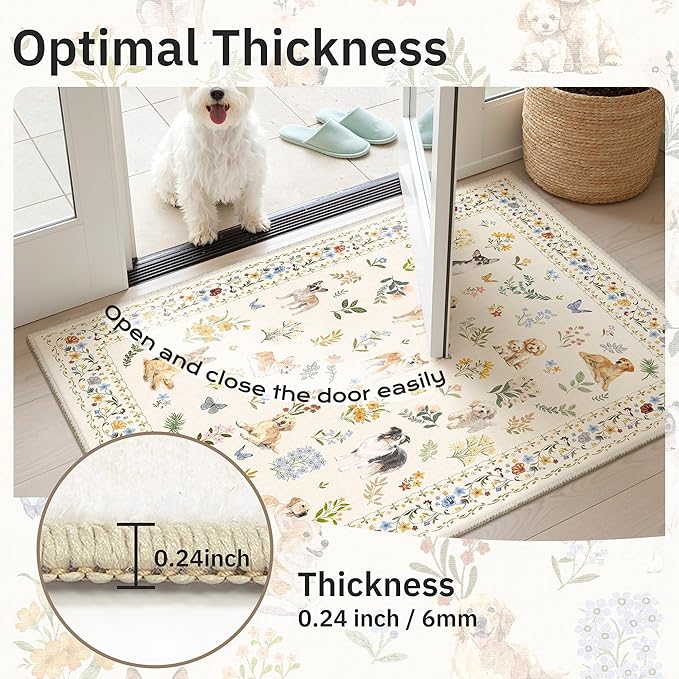 Soalmost Dog 9x12 Area Rugs for Living Room, Machine Washable Animal Floral Vintage Rug Non-Slip Low Pile Soft Throw Large Rugs for Bedroom Dining Room Kitchen Nursery Playroom (9 x 12,Beige)