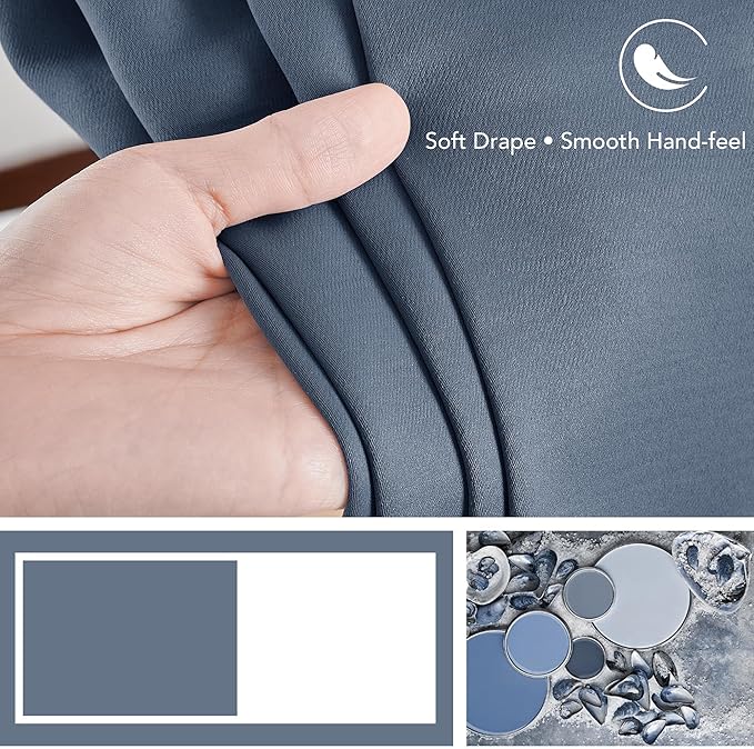 Deconovo Blackout Curtains, Thermal Insulated, W52 x L95 2 Panels, Back Tab, Machine Washable, Room-Darkening Drapes for Bedroom/Living Room Stone Blue
