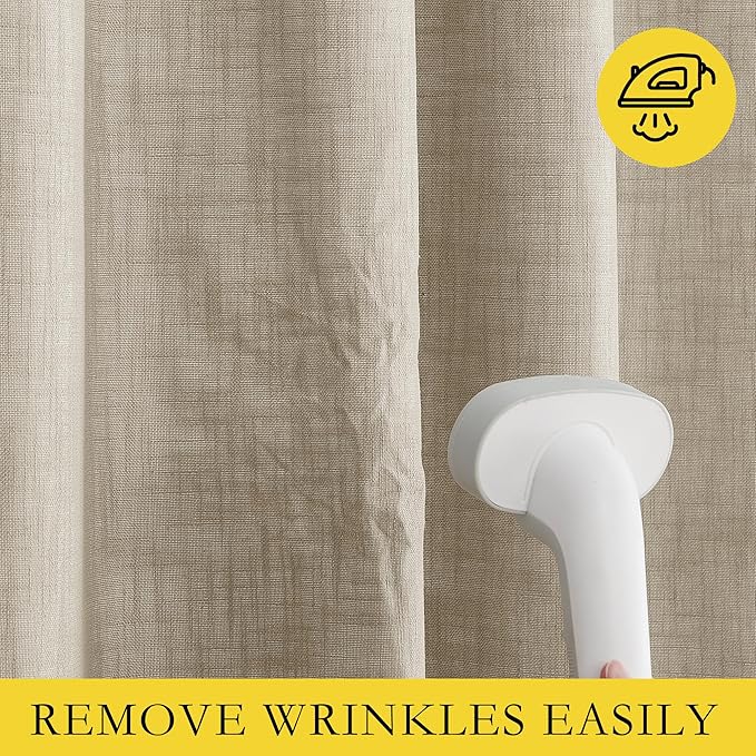 NICETOWN Taupe 100% Blackout Linen Curtains 90 inch Long Burg, Farmhouse Thick Completely Blackout Window Treatment Panels Thermal Insulated Drapes for Living Room (1 Pair, 52" Width Each Panel)