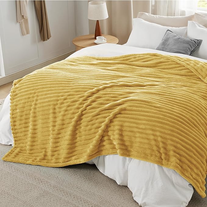 Bedsure GentleSoft Yellow Fleece Blanket for Couch - Cozy Soft Blankets for Women, Cute Small Throws for Girls, 90x90 Inches