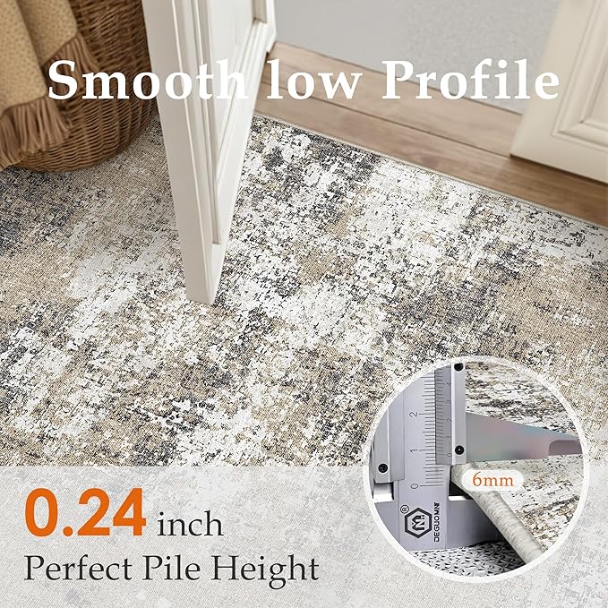 3x5 Abstract Area Rug Brown Washable Modern Neutral Office Carpet Non Slip Ultra Soft Indoor Entry Low Pile Small Door Mat Bedroom Contemporary Throw Rug for Kitchen Laundry Dinging Room