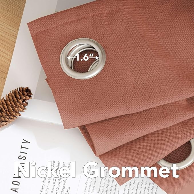 H.VERSAILTEX Linen Curtains Home Decorative Nickel Grommet Curtains Privacy Added Energy Saving Light Filtering Window Treatments Semi Sheer Draperies for Bedroom, Terracotta, 2 Panels, 52 x 84 - Inch