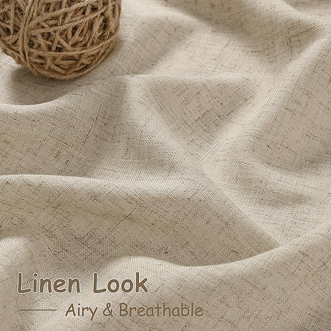 Taupe Burlywood Linen Curtains for Living Room 100 Inches Long Light Filtering Semi Sheer Curtain Back Tab Rustic Luxury Neutral Modern Farmhouse Decor Drapes for Bedroom Dinner Room 52x100, 2 Panels