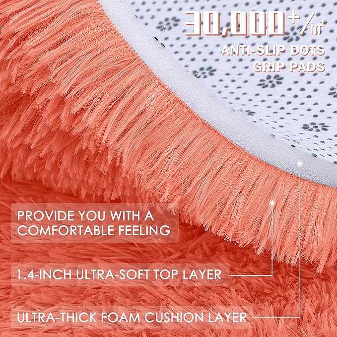 OLANLY 9x12 Machine Washable Large Area Rugs for Living Room, Bedroom, Soft Fluffy Shaggy Bedside Rug, Indoor Floor Carpet for Kids Girls and Boys, Dorms, Nursery, Home Decor, Coral Red