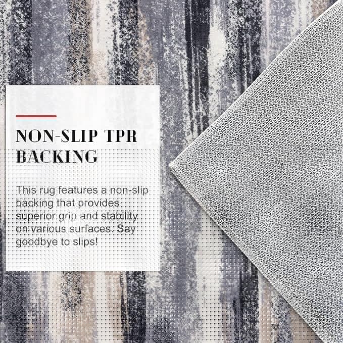 Lansny Modern Abstract Runner Rug 2.6x10, Grey Black Multi Washable Long Kitchen Runner Non-Slip Soft Hallway Rug Runner Thin Print Faux Wool Carpet for Entryway Bedroom Laundry Room Indoor Home Decor