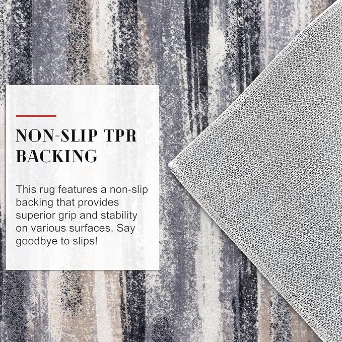Lansny Modern Abstract Runner Rug 2x10, Grey Black Multi Washable Long Kitchen Runner Non-Slip Soft Hallway Rug Runner Thin Print Faux Wool Carpet for Entryway Bedroom Laundry Room Indoor Home Decor