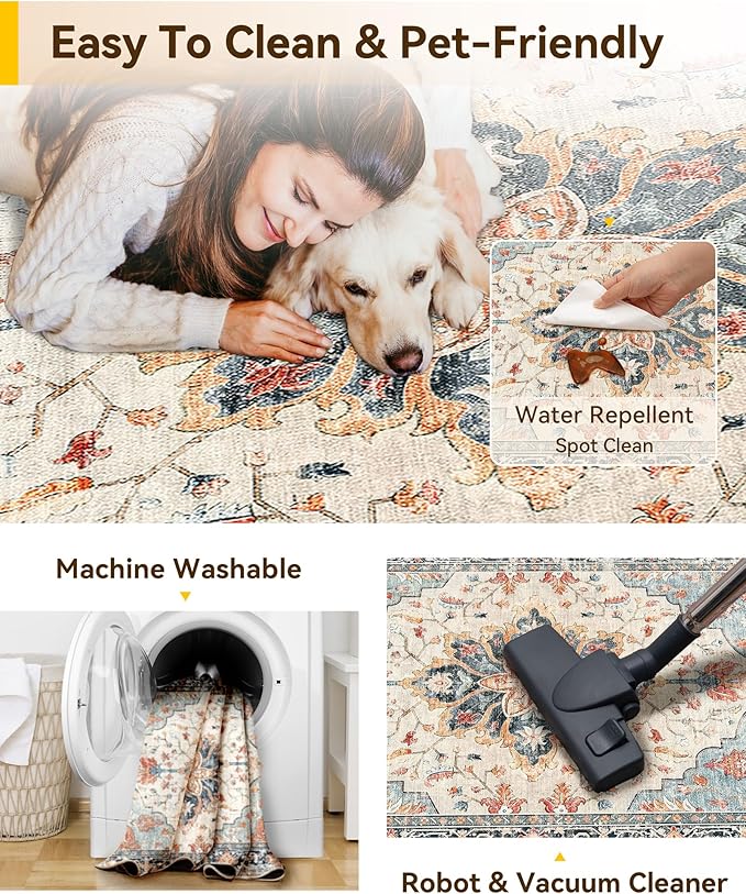Area Rugs 2'x10' Runner Rug Non Slip Washable for Kitchen Hallway Bedroom Beside Laundry Room Bathroom Rug, Floor Carpet, Beige Navy Blue Orange Colorful