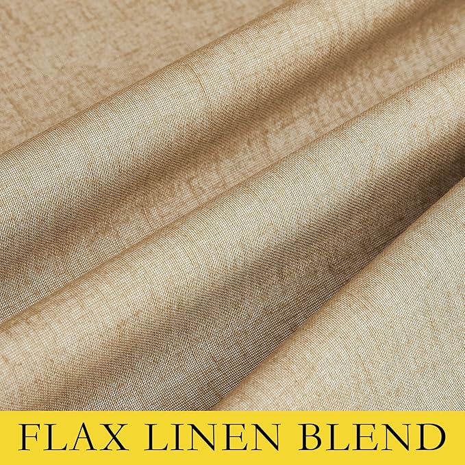 NICETOWN 100% Absolutely Blackout Linen Curtains with Thermal Insulated White Liner, Camel, W52 x L90, 2 Panels, Textured Linen Look Noise Reducing Window Treatments Drapes for Bedroom/Living Room