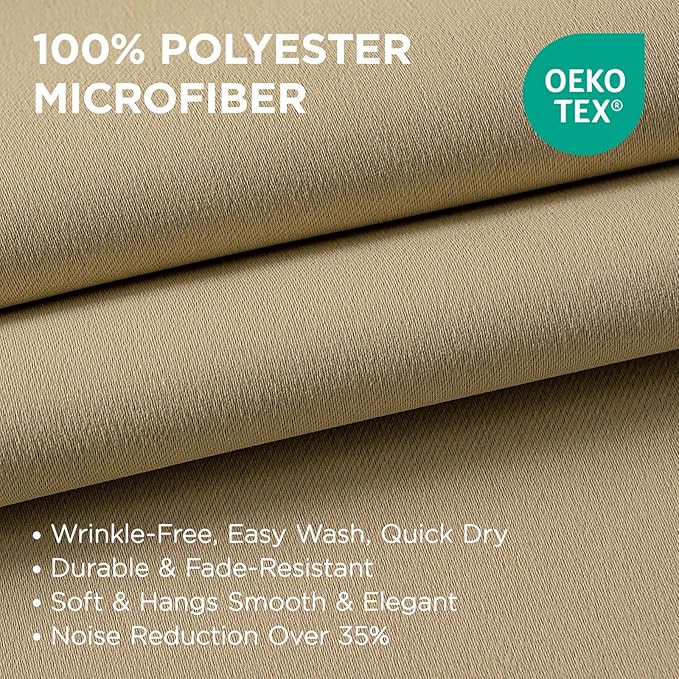 Joydeco Blackout Curtains 90 Inch Length 2 Panels Set, Thermal Insulated Long Curtains& Drapes 2 Burg, Room Darkening Grommet Drapes for Living Room Bedroom Window (W52 x L90 Inch, Beige)