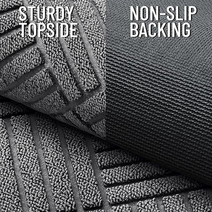 OLANLY Front Door Mat Outside Entrance 59x23, Absorbent, Heavy Duty Sturdy Natural Rubber Doormat Indoor Outdoor, Stain and Fade Resistant, Non-Slip Low Profile Floor Mat for Entryway, Grey Diamond