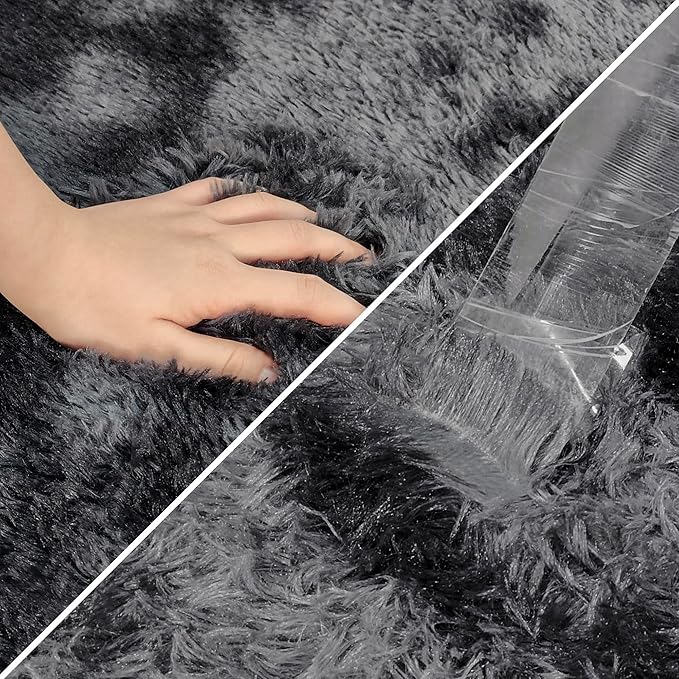 Tie-Dyed Runner Rug for Bedroom Black Grey 3x10ft Fluffy Area Rug Bedside Runner Rug for Kids Room Boys Teens Nursery Baby Living Room Dorm Home Decor Carpets