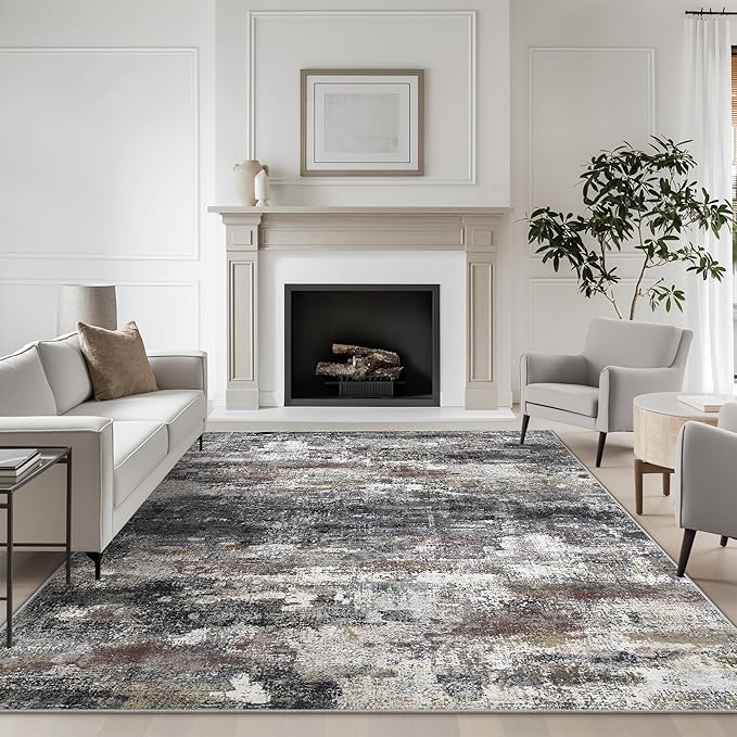 Area Rugs 8x10 for Living Room Bedroom, Modern Abstract Machine Washable Soft Dark Gray Rug, Floor Carpet with Non Slip Backing for Dining Room