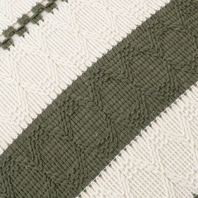 Fancy Homi Set of 1 Boho Olive Green Decorative Throw Pillow Cover 20x20 Inch for Couch Bed Sofa, Aesthetic Modern Organic Farmhouse Home Decor, Soft Cotton Cute Accent Macrame Woven Cushion Case