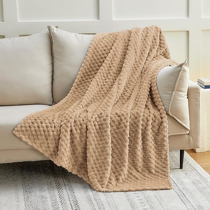 EXQ Home Fleece Blanket Twin Size for Couch or Bed - 3D Imitation Turtle Shell Jacquard Decorative Blankets - Cozy Soft Lightweight Fuzzy Flannel Blanket Suitable for All Seasons(60"×80",Brown)