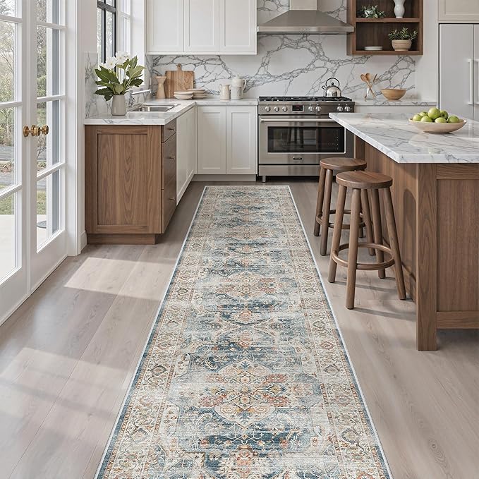 Madane Runner Rugs for Hallway 2x10 Long Washable Non-Slip Hallway Runner Rug Low-Pile Stair Kitchen Runner Soft Throw Carpet for Entrance Living Dining Laundry Room (Navy, 2 x 10)