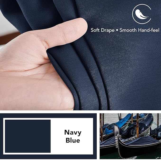 Deconovo Blackout Curtains, Thermal Insulated, W38 x L84 2 Panels, Back Tab, Machine Washable, Room-Darkening Drapes for Bedroom/Living Room Navy Blue