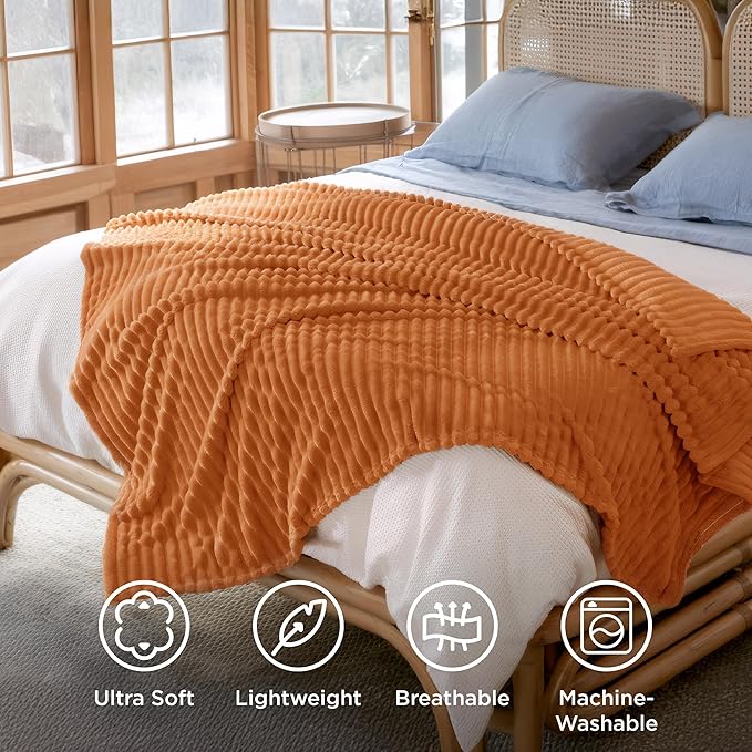 Bedsure GentleSoft Orange California King Size Blanket for Couch - Cozy Soft Fall Blankets for Women, Cute Small Fleece Throws for Girls, 102x96 Inches