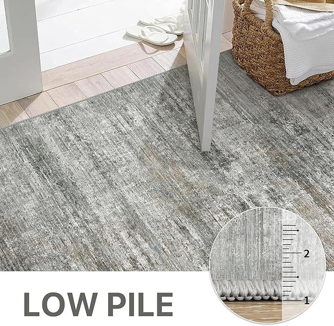 BEIMO Area Rugs 9x12 for Living Room Bedroom, Modern Abstract Machine Washable Rug, Large Soft Low Pile Floor Cover with Non Slip Backing for Dining Room, Ash Gray Brown