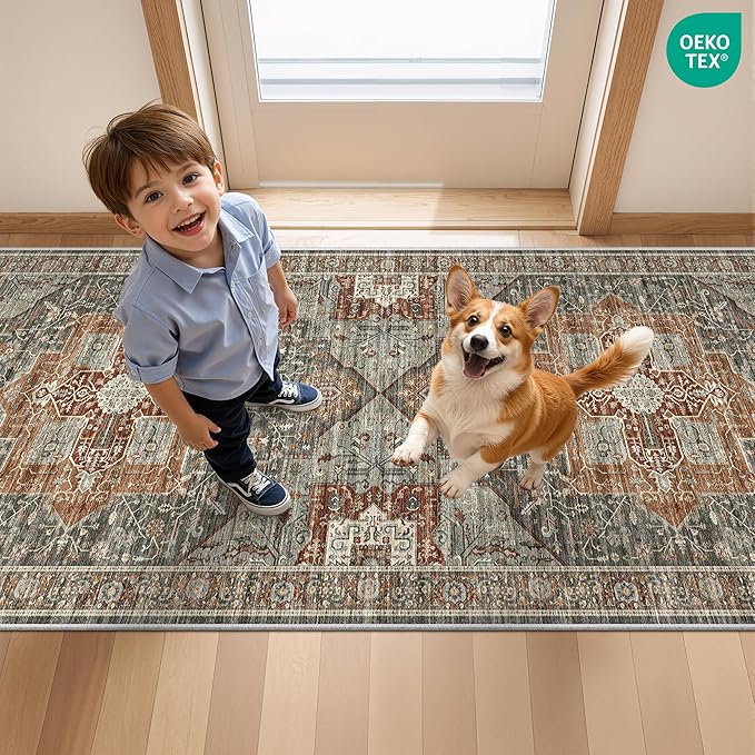 Kitchen Runner Rug Non Slip Washable 2.5x10, Soft Ultra-Thin Entryway Rug Runners for Hallways, Carpet Runner for Living Room,Kitchen, Laundry, Bathroom(Grey/Brown/Tan,2.5'x10')