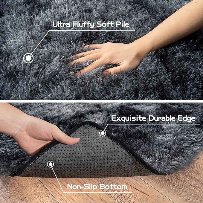 Pionblank Large Rug for Living Room 6x9 Feet, Modern Soft Shag Area Rug, Plush Fuzzy Carpet for Bedroom Girls Boys Room Home Nursery Teens Dorm Decor, Dark Grey