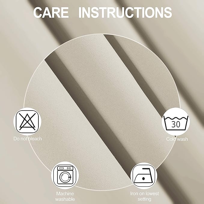 LEMOMO Light Beige Thermal Blackout Curtains/38 x 63 Inch/Set of 2 Panels Room Darkening Curtains for Bedroom