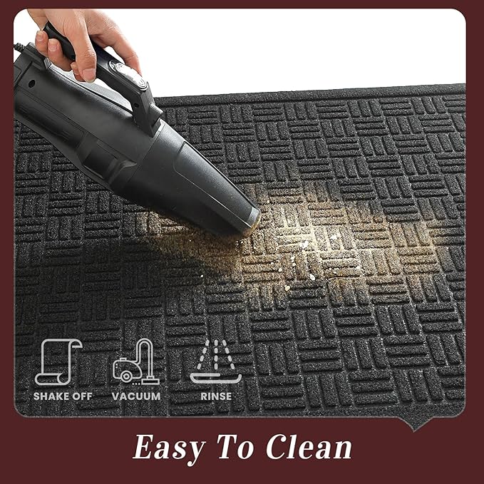 Mibao Front Door Mat Indoor Outdoor Entrance, Dirt Trapping Waterproof All-Season, All-Weather Doormat, Non-Slip Durable Natural Rubber Low Profile Easy Clean Patio Entrance Mat, 61.5" x 36", Black