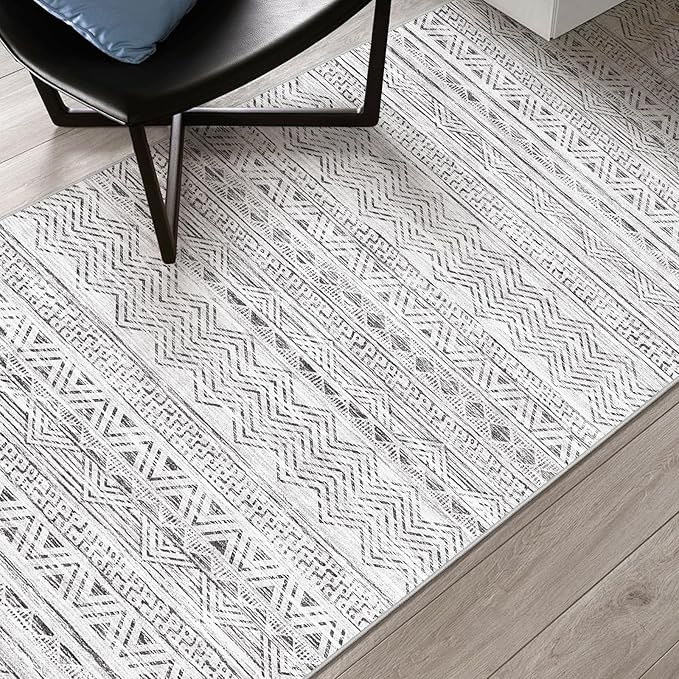 Ksrau 2x5 Hallway Runner Rug - Moroccan Non Slip Long Rug for Entryway Soft Low-Pile Washable Neutral Rugs for Kitchen Small Waterproof Indoor Floor Carpet for Bedroom Bathroom Laundry 2x5 Grey