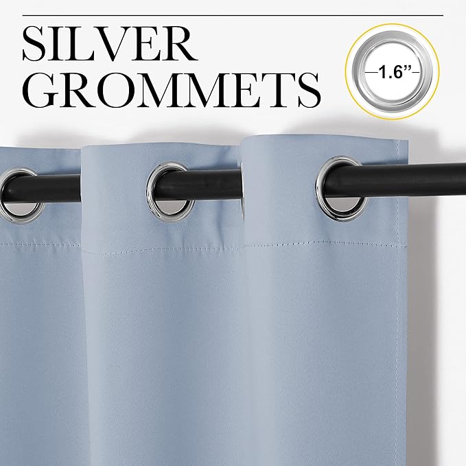 NICETOWN Bedroom Curtains Blackout Drapery Panels, 2 Panels, 70 x 108 inches, Vintage Blue, Three Pass Microfiber Thermal Insulated Solid Ring Top Blackout Window Curtains/Drapes