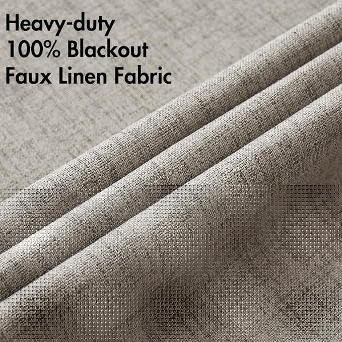 MIULEE Linen Curtains for Bedroom Solid 100% Blackout Thermal Insulated Greige Curtains Grommet Room Darkening Drapes for Living Room Nursery 52x72 Inch (2 Panels)
