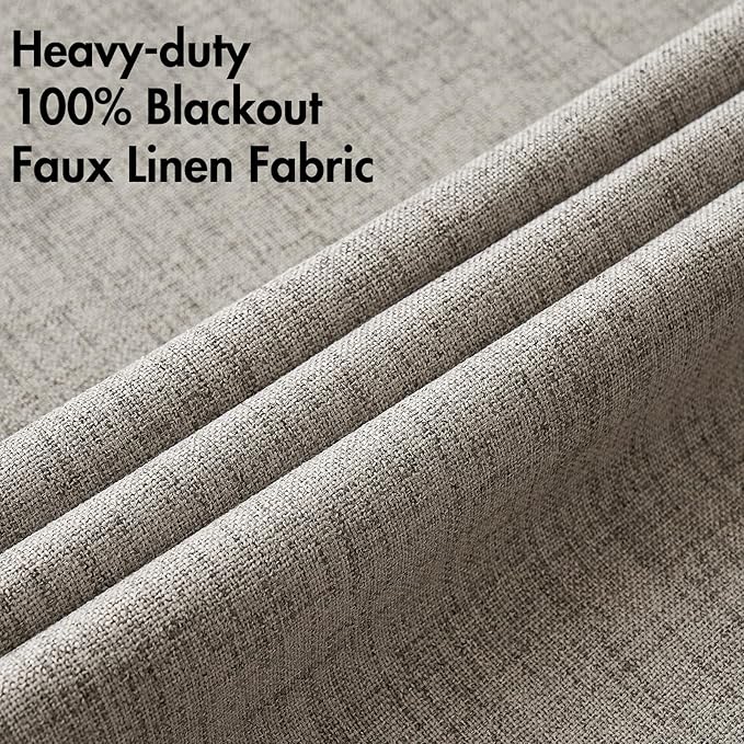 MIULEE Linen Curtains for Bedroom Solid 100% Blackout Thermal Insulated Greige Curtains Grommet Room Darkening Draperies for Living Room Nursery 52x96 Inch (2 Panels)