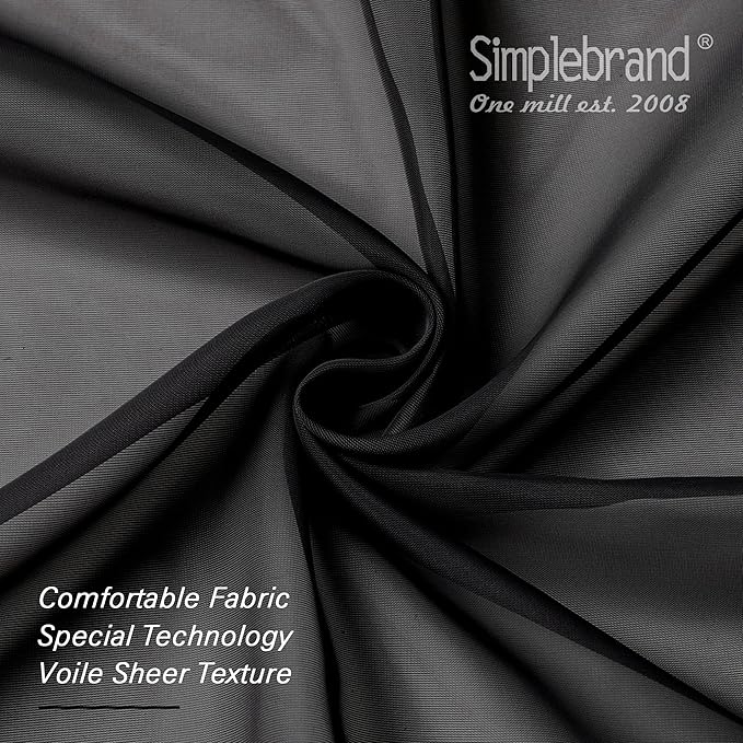 Simplebrand Black Sheer Curtains 120 Inches Long, Extra Long Rod Pocket Solid Color Window Sheer Curtain Panels, Elegant Curtains & Drapes for Living Room, Bedroom 2 Panels (Black, 2x42x120'')