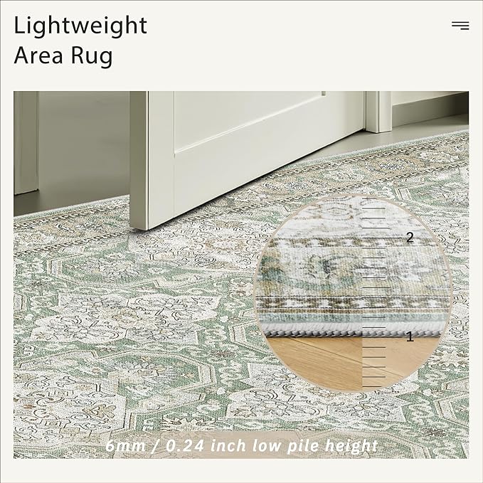 6x9 Area Rug for Living Room Washable 6x9 Rug Non-Slip Modern Rugs for Bedroom Dinning Room Ultra-Thin Indoor Green/Brown Rug