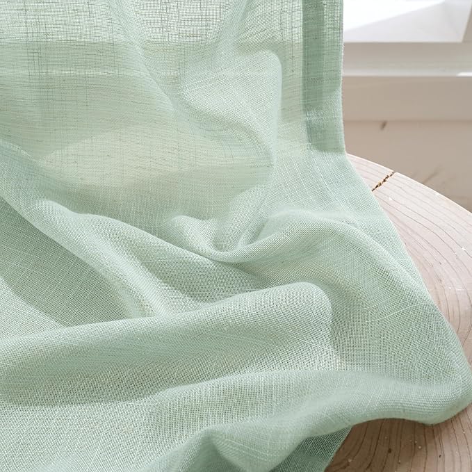 BGment Sage Green Linen Curtains 54 Inch Length for Short Window - Rod Pocket Drapes Light Filtering Sheer Textured for Bedroom Decorative Lightweight Natural Rustic, 2 Panels Set, 42 X 54 Inch
