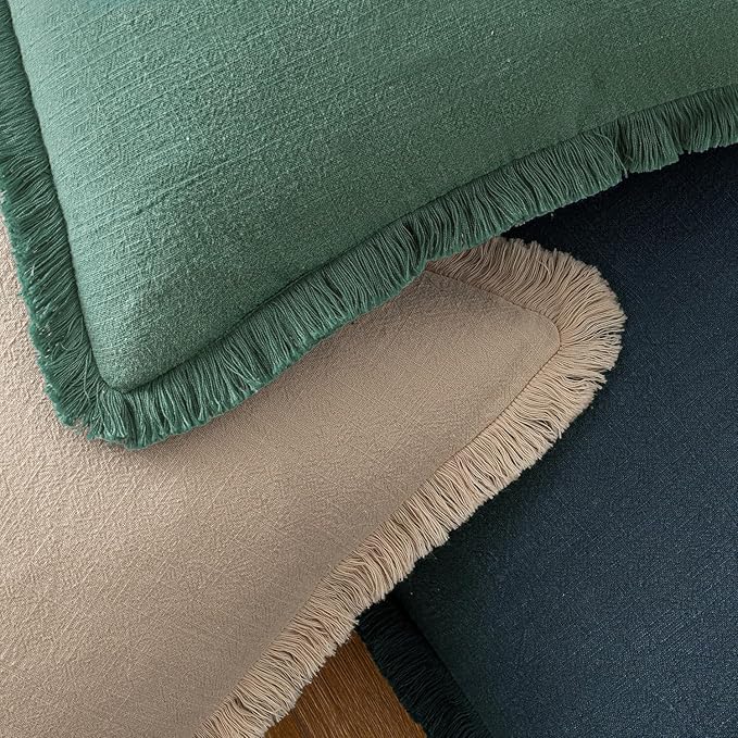 MIULEE Decorative Throw Pillow Covers Neutral Linen Fringe Throw Pillows Euro Shams Set of 2 Navy Blue Boho Farmhouse Cushion Covers for Couch Sofa Bed Living Room Spring Home Decor 24x24 Inch