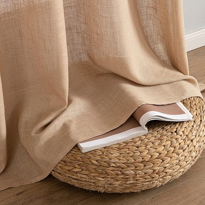 MIULEE Light Brown Linen Curtains 84 Inch Length 2 Panels for Bedroom Living Room, Soft Thick Linen Textured Natural Window Drapes Semi Sheer Light Filtering Back Tab Rod Pocket Burlap Look Decor