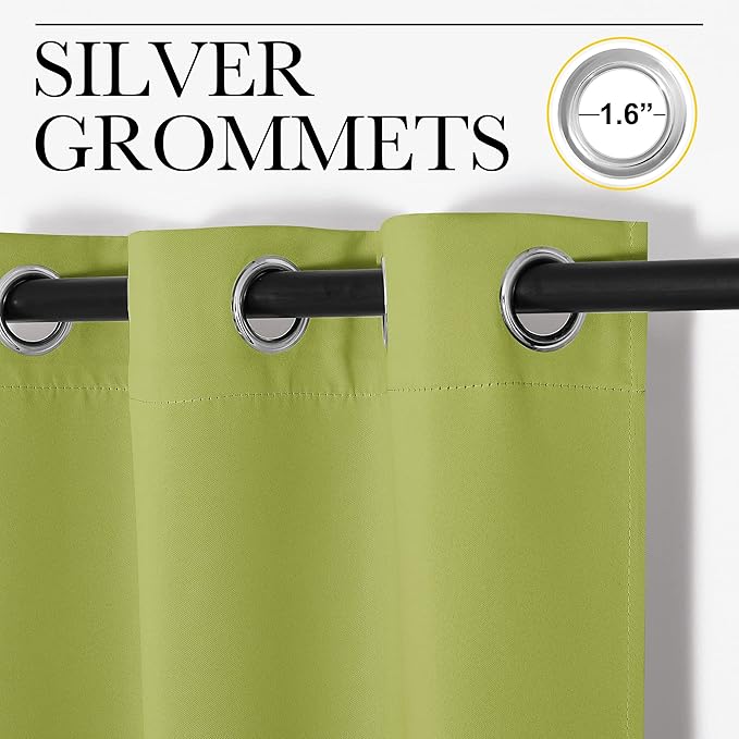 NICETOWN Fresh Green Blackout Curtains 68 inches Length for Laundry Room, 2 Panels, 42" Wide, Thermal Insulated Decoration Drapes for Office Window
