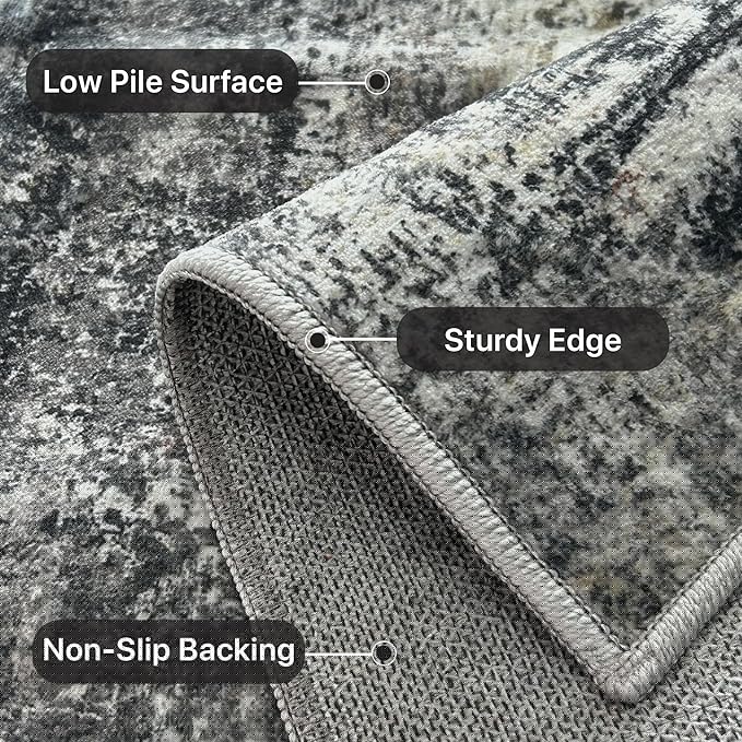 BEIMO Area Rugs 6x9 for Living Room Bedroom, Modern Abstract Machine Washable Soft Dark Gray Rug, Floor Carpet with Non Slip Backing for Dining Room