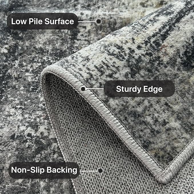 Area Rugs 8x10 for Living Room Bedroom, Modern Abstract Machine Washable Soft Dark Gray Rug, Floor Carpet with Non Slip Backing for Dining Room