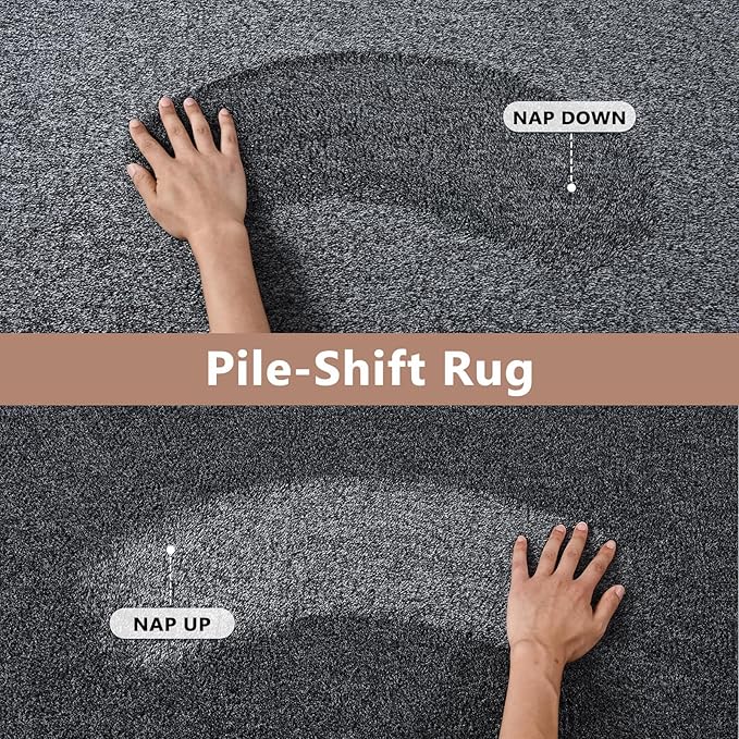 FinRèc 6x9 Washable Area Rugs for Bedroom Living Room, Low Pile Thin Rug Solid Color, Non-Slip Carpet Indoor for Home Decor (Grey)